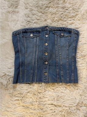 Zara Blue Denim Button-Front Corset Top